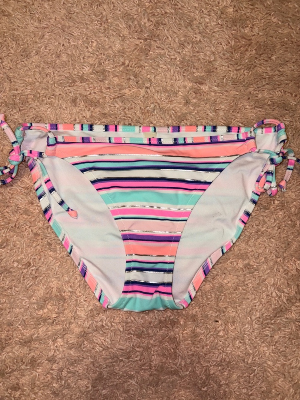 Victorias Secret side tie bikini bottoms pink purple silver aqua